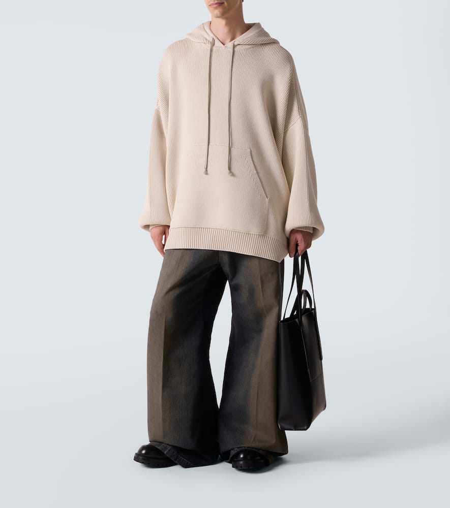 Rick Owens Hun Ribbed-knit Virgin Wool Hoodie In White