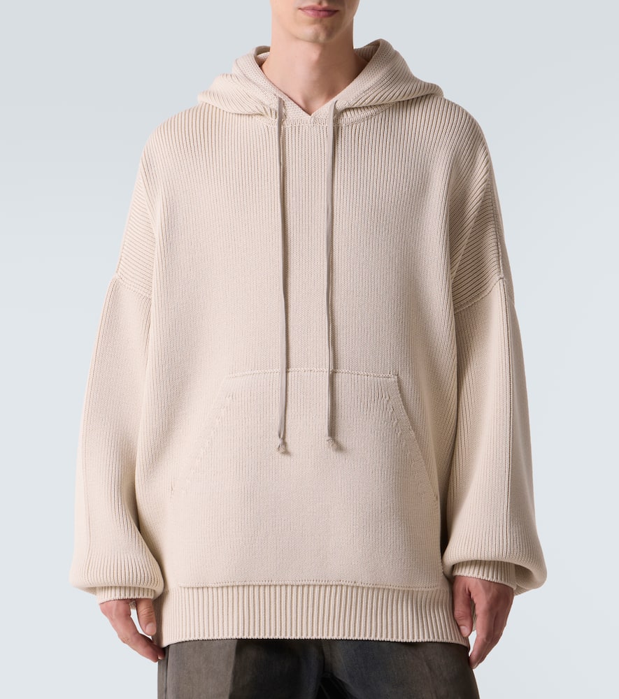 Rick Owens Hun Ribbed-knit Virgin Wool Hoodie In White