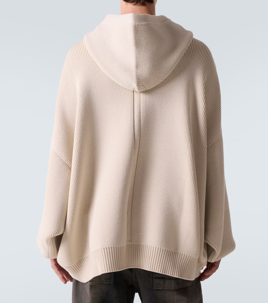 Rick Owens Hun Ribbed-knit Virgin Wool Hoodie In White