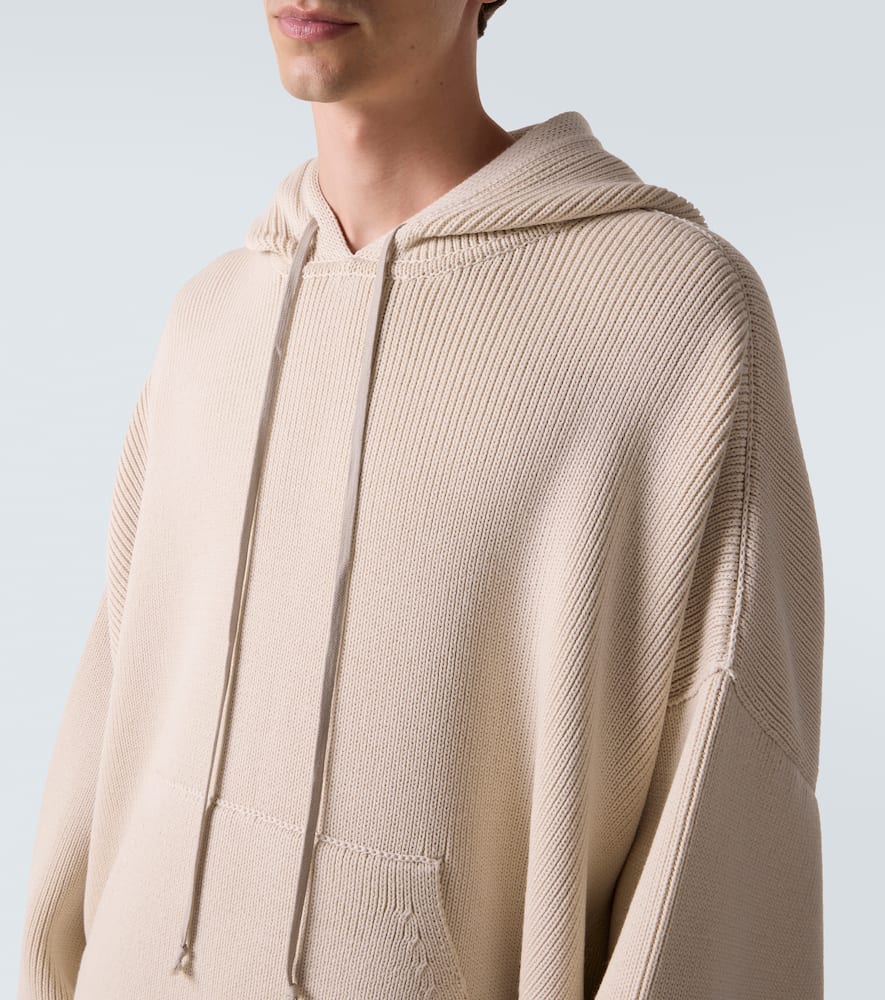 Rick Owens Hun Ribbed-knit Virgin Wool Hoodie In White