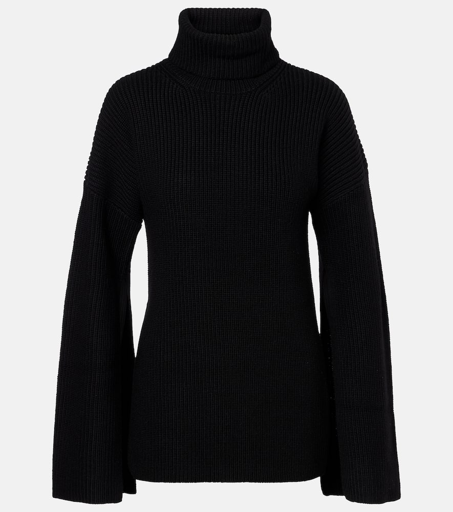 Totême Ribbed-knit Wool Turtleneck Sweater In Black