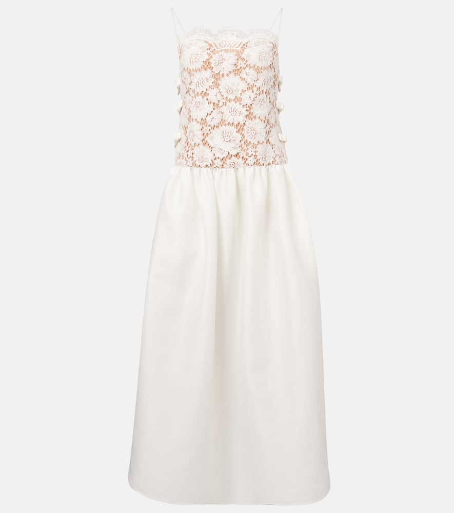 Self-portrait Bow-detail Lace And Satin Maxi Dress In White