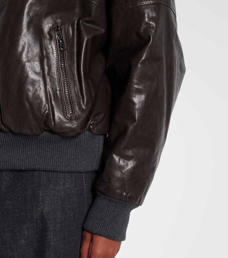 Brunello Cucinelli Women Removable Shearling Leather Aviator Bomber Jacket In Brown