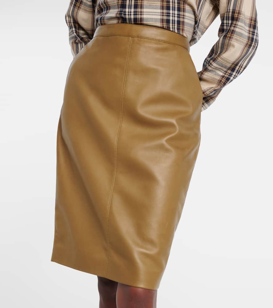 Saint Laurent High-rise Leather Pencil Skirt In Green