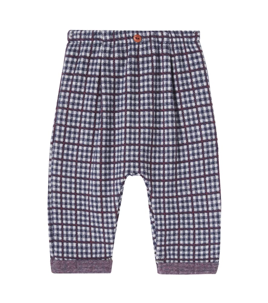 1+ In The Family Baby Simon Checked Cotton-blend Pants In Blue