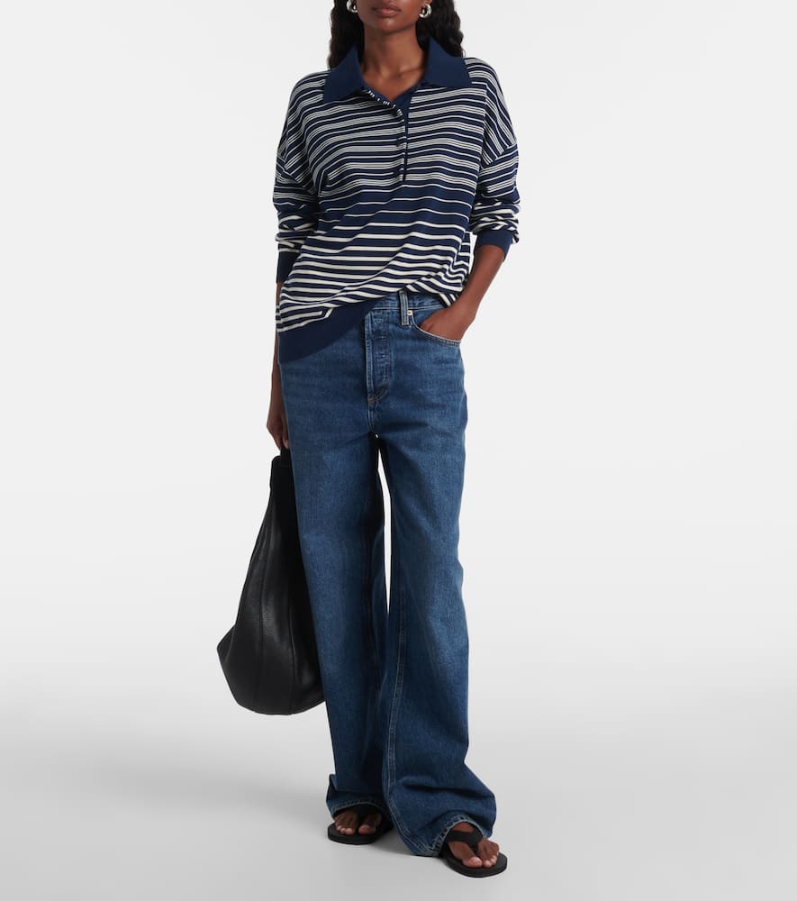 Faithfull Harlow Striped Oversized Polo Sweater In Blue