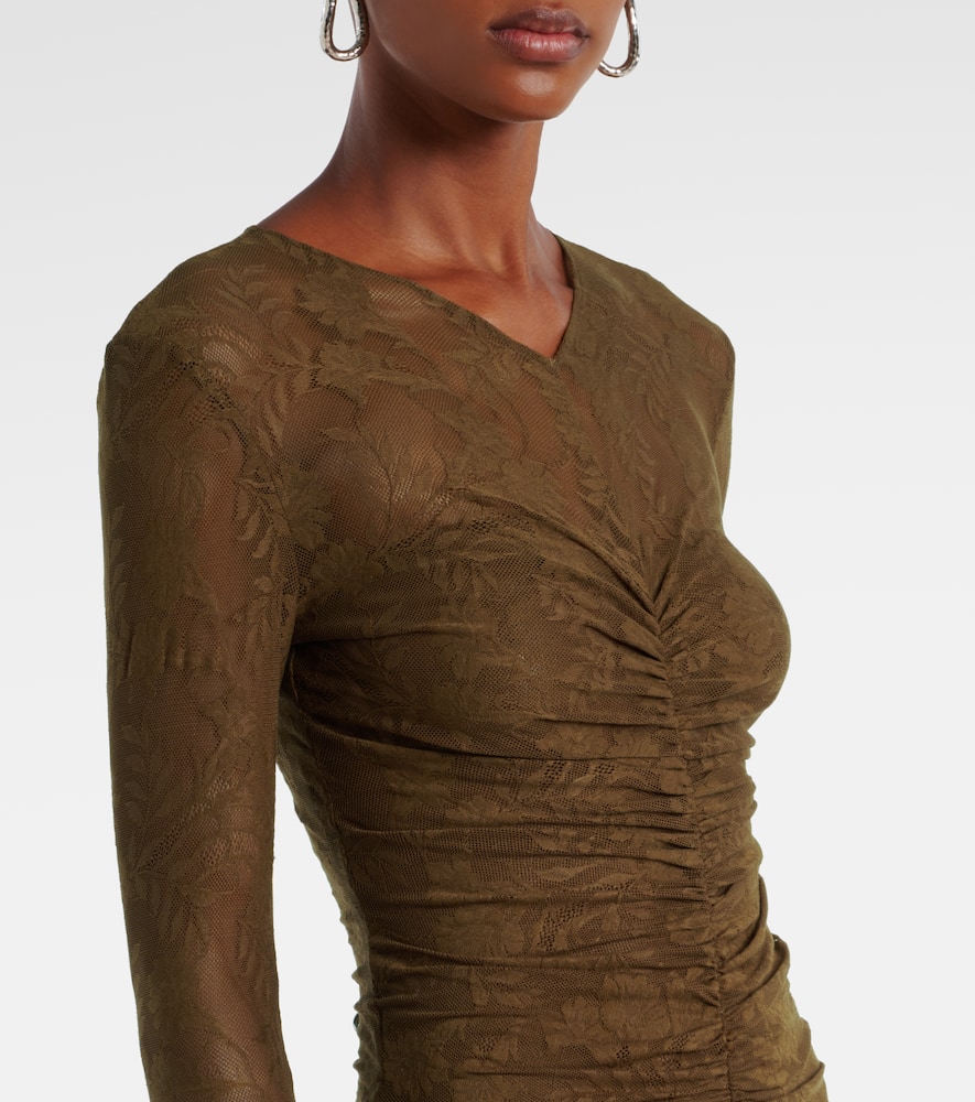 Norma Kamali Ruched Lace Gown In Green