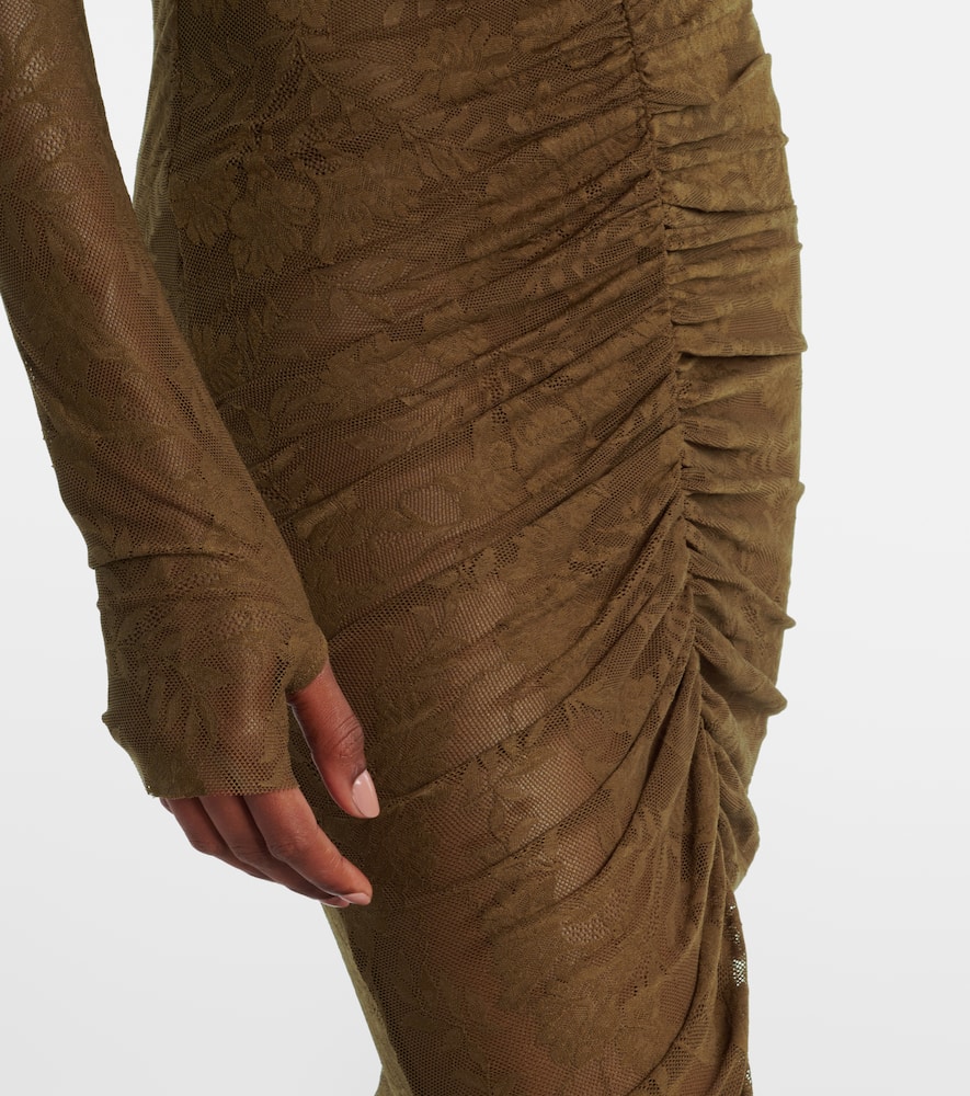 Norma Kamali Ruched Lace Gown In Green