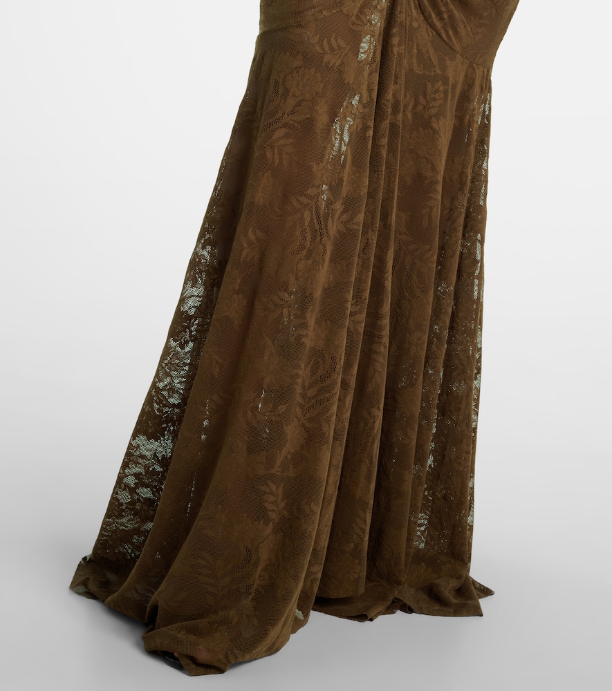 Norma Kamali Ruched Lace Gown In Green