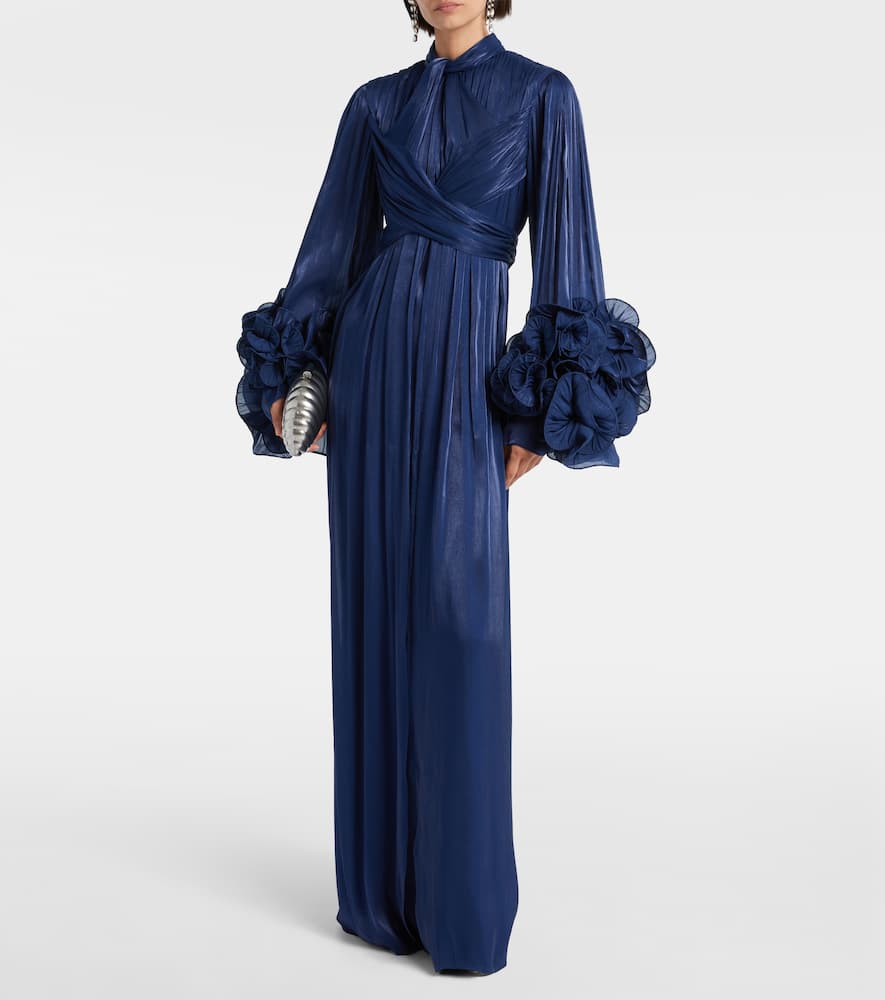 Costarellos Draped Ruffled Gown In Blue