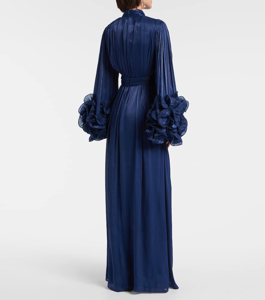 Costarellos Draped Ruffled Gown In Blue