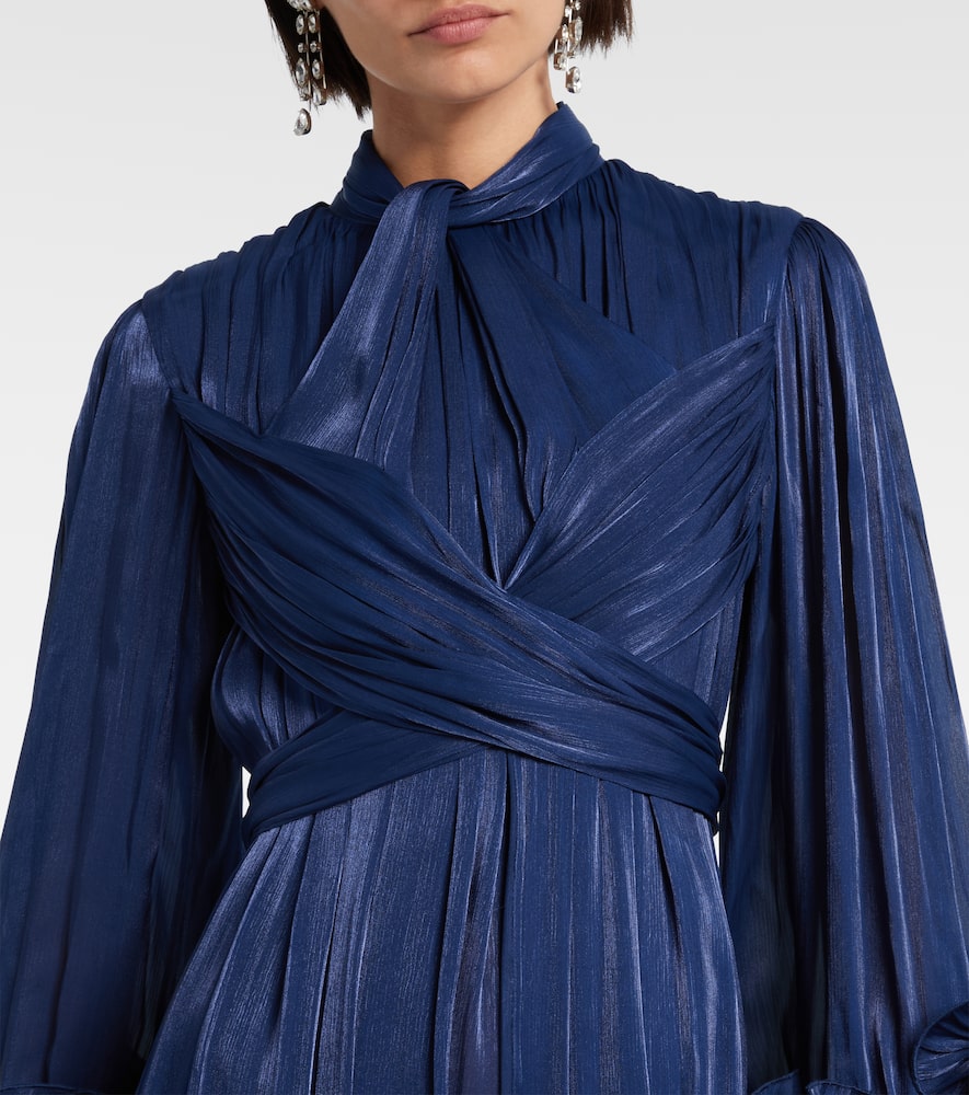 Costarellos Draped Ruffled Gown In Blue
