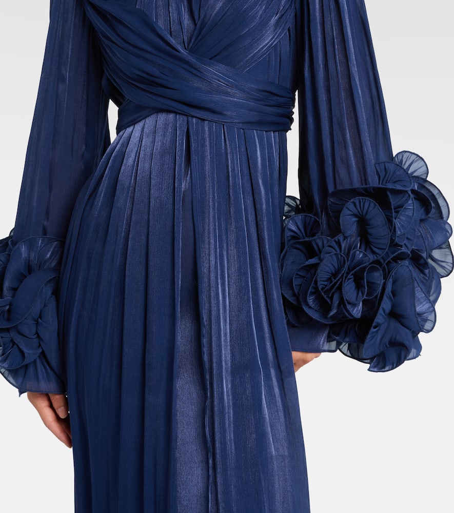 Costarellos Draped Ruffled Gown In Blue