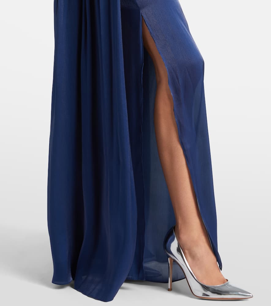 Costarellos Draped Ruffled Gown In Blue