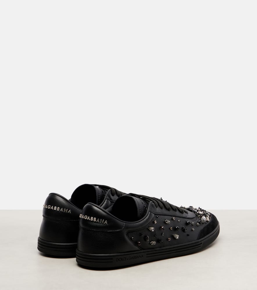 Dolce & Gabbana Saint Tropez Light Embellished Leather Sneakers In Black