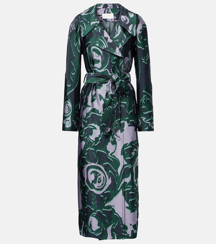 Dries Van Noten Printed Trench Coat In Green