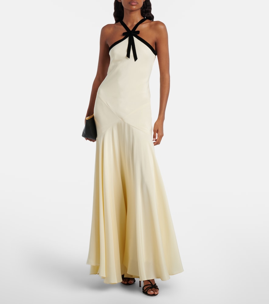 Rodarte Velvet-trimmed silk crêpe maxi dress