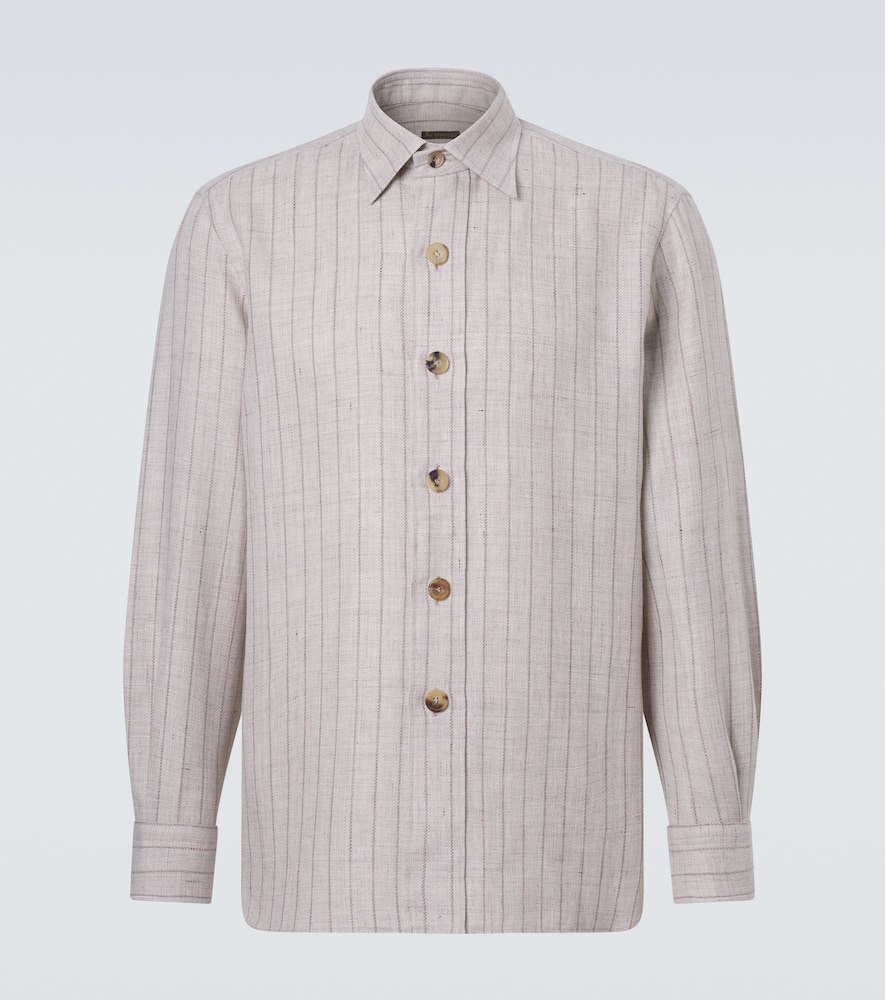 Rubinacci Striped Linen And Wool Shirt In Pink