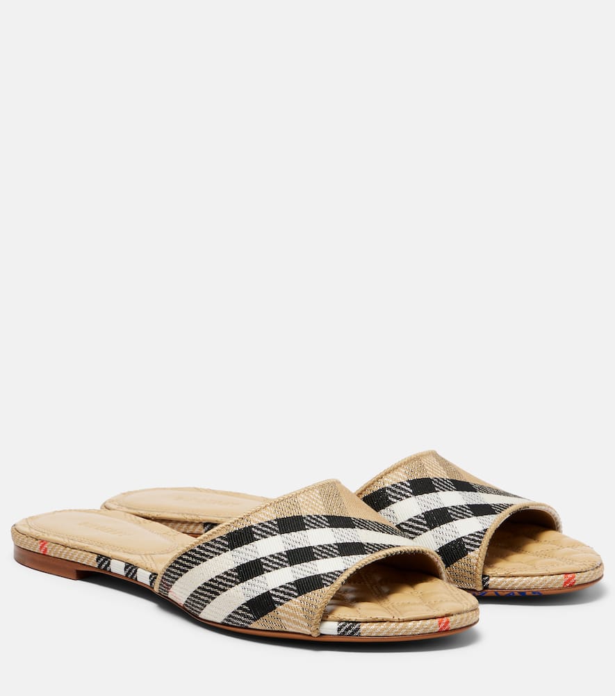Burberry Sloane Slides Check Pattern Flat Sole Open Toe In Multi