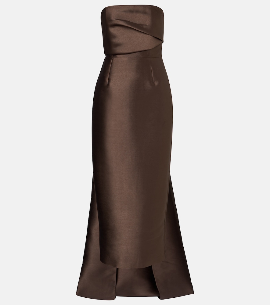 Solace London Kiki draped strapless satin cocktail dress