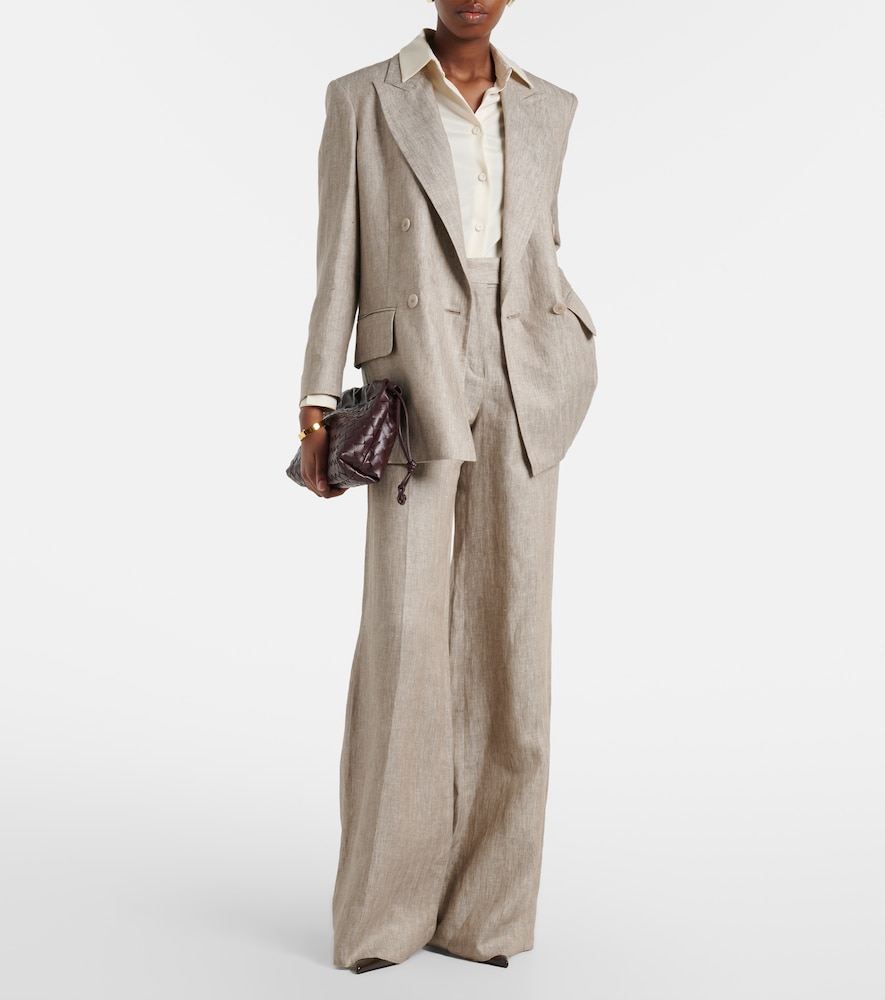 Max Mara Deserto herringbone linen wide-leg pants