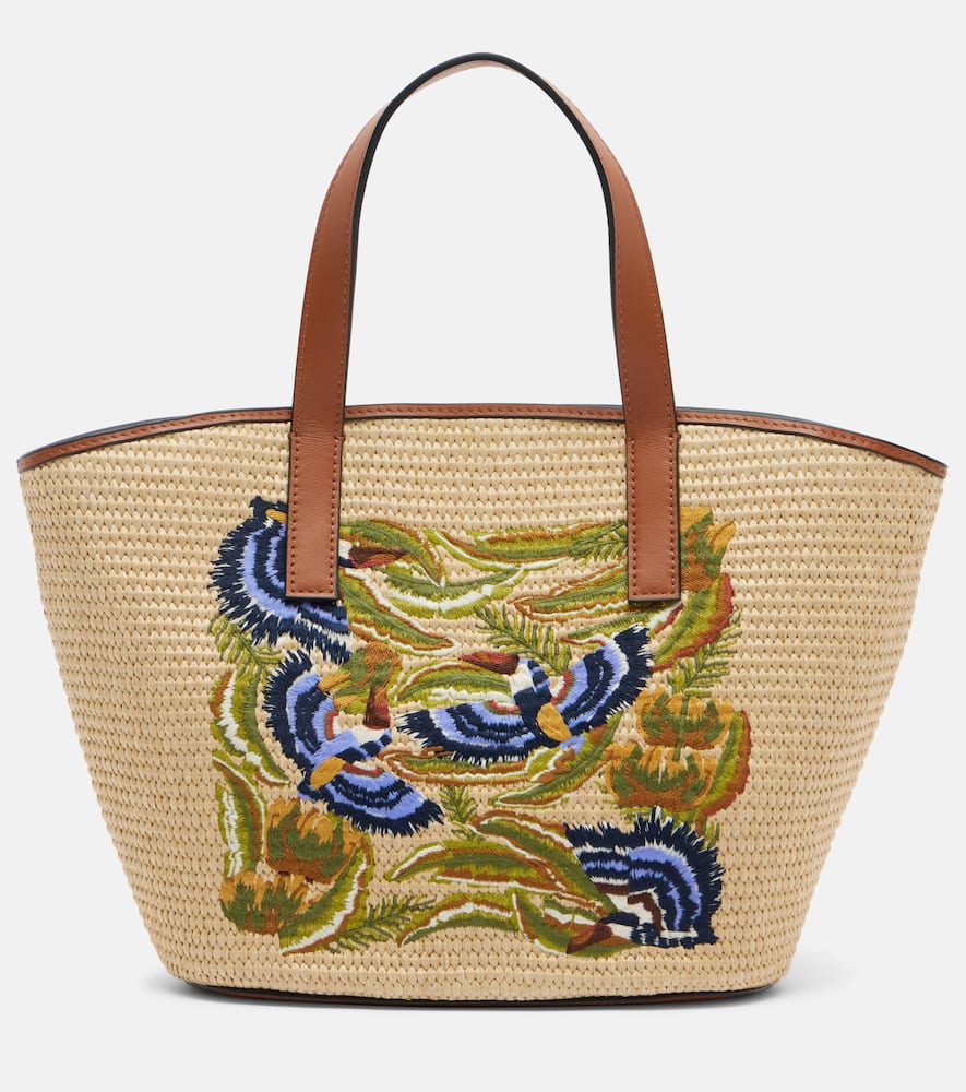 Farm Rio Basket Small Leather-trimmed Tote Bag In Multi