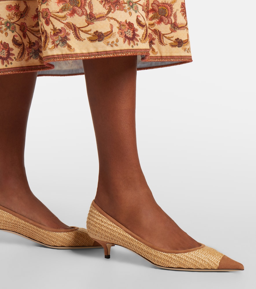 Jimmy Choo Amelia suede-trimmed raffia pumps