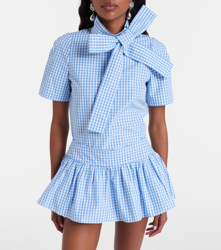 Shushu/Tong Bow-detail gingham cotton top