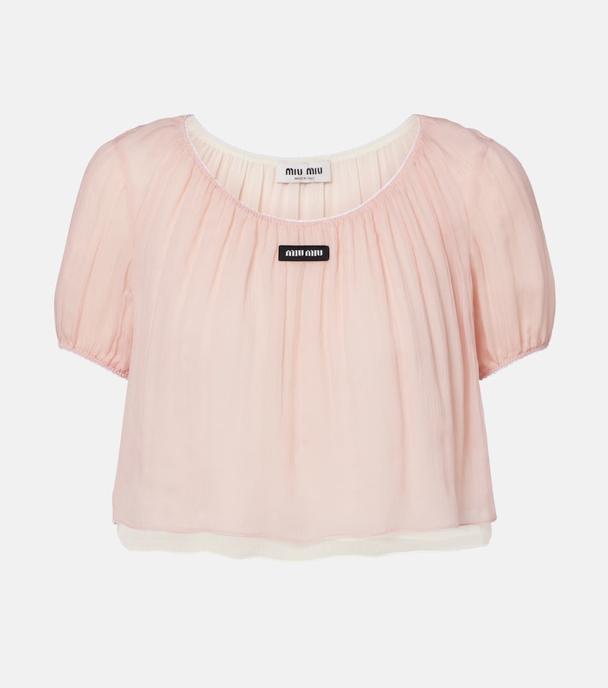 Top cropped in chiffon di seta