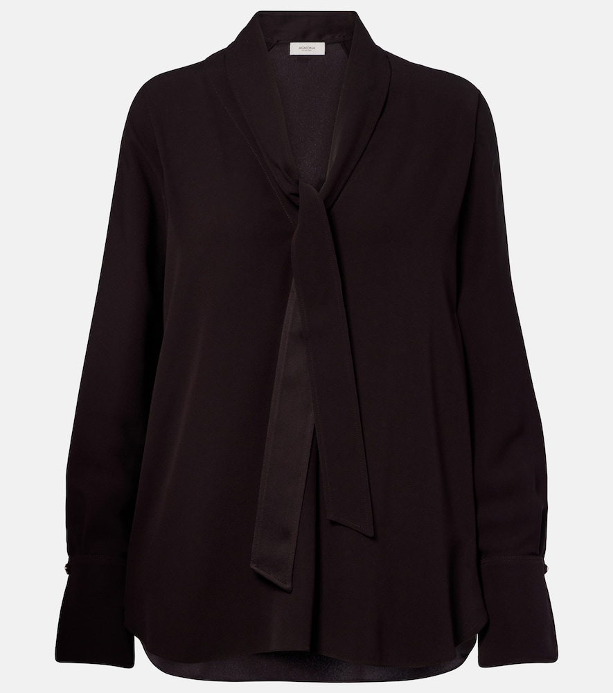 Tie-Neck Jersey Blouse