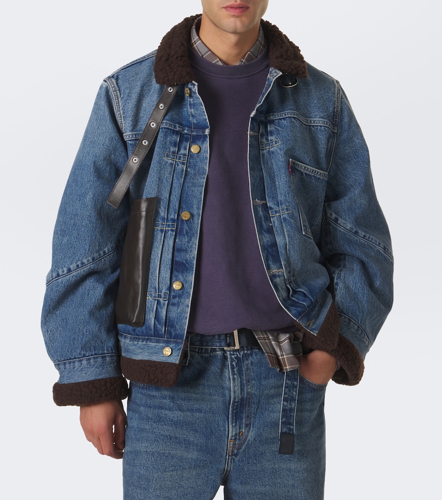 Leather-Trimmed Denim Jacket