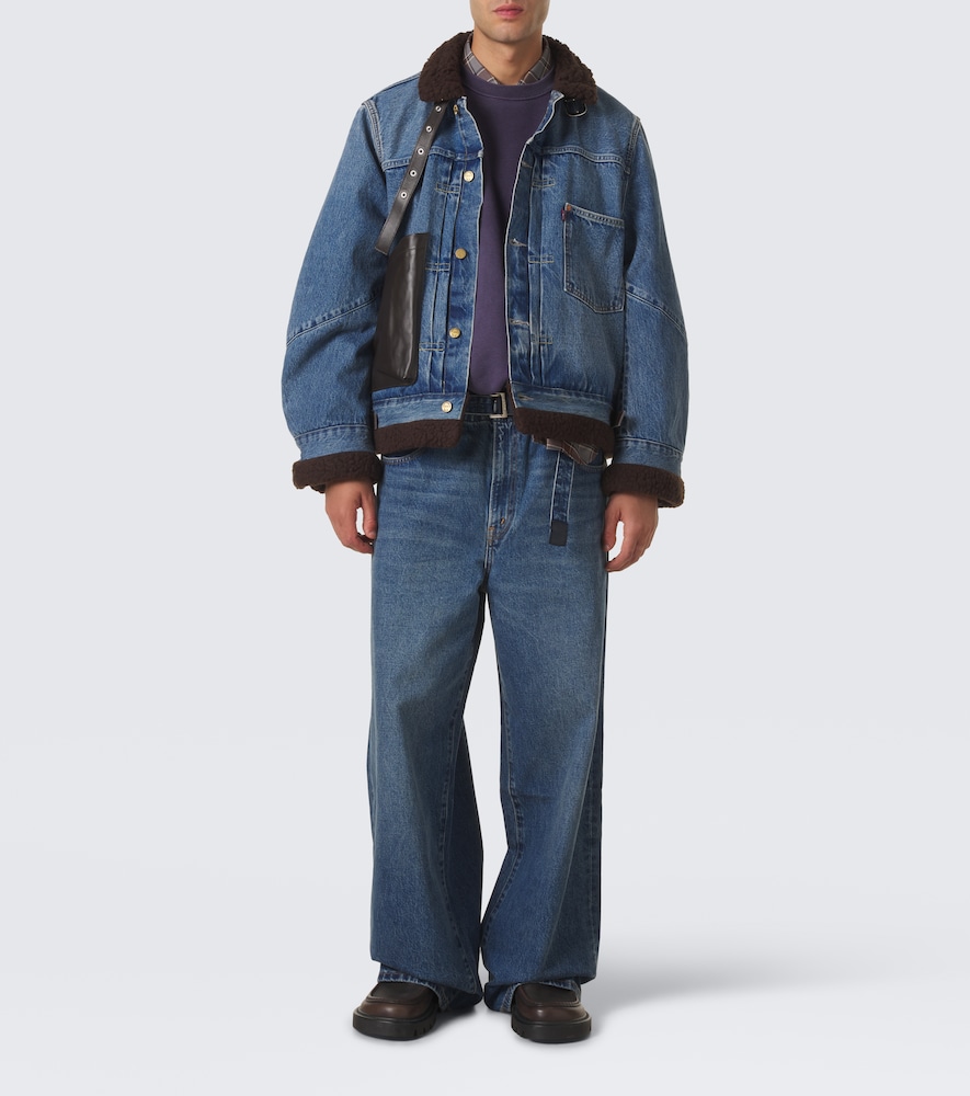 Leather-Trimmed Denim Jacket