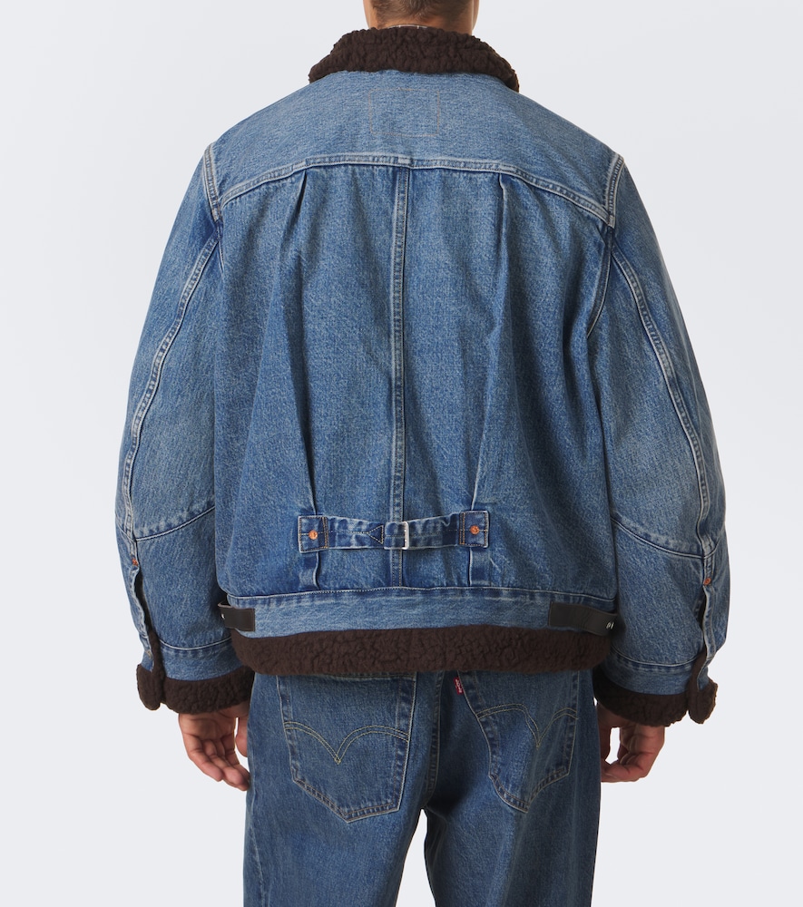 Leather-Trimmed Denim Jacket