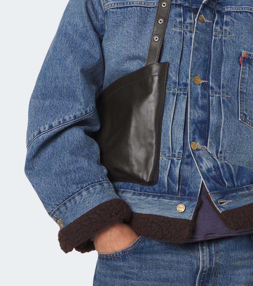 Leather-Trimmed Denim Jacket