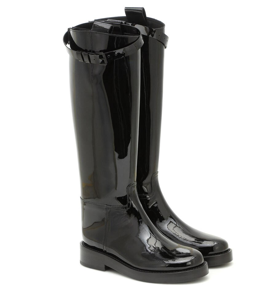 black patent leather riding boots