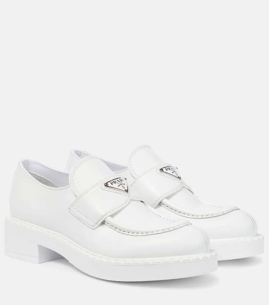 Prada Chocolate Brushed Leather Loafers In White