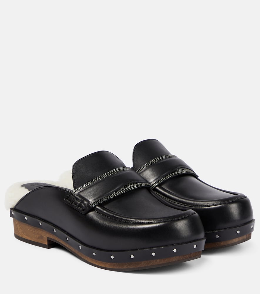 Brunello Cucinelli Embellished Leather Clogs In Black