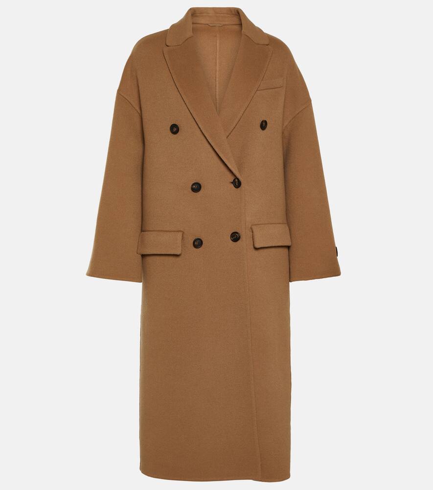 Brunello Cucinelli Wool And Cashmere Double-breasted Coat In Bronze Brown