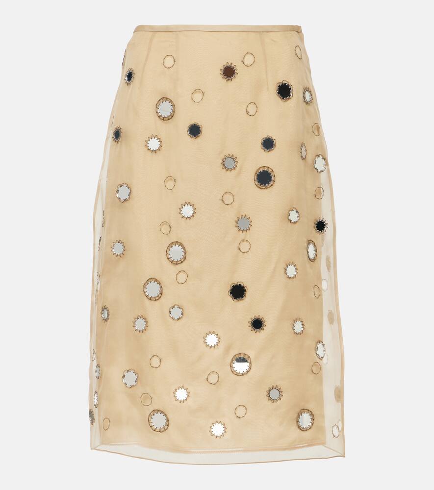 Prada Mirror-embellished silk organza midi skirt