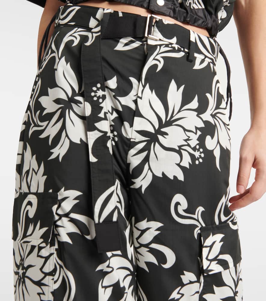 Shop Sacai High-rise Floral Wide-leg Pants In Black
