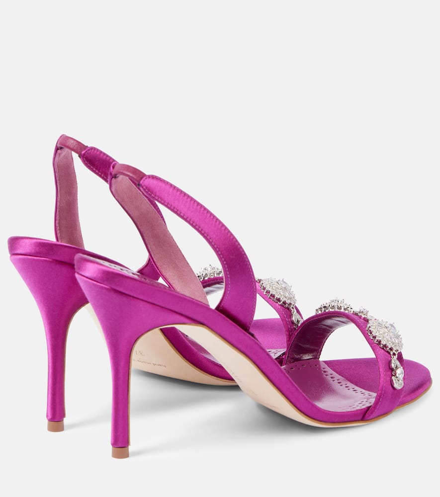 Manolo Blahnik Lamisan Embellished Satin Slingback Sandals In Pink