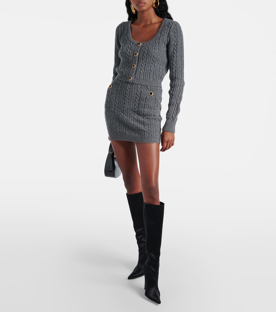 Alessandra Rich Cable-knit Wool Cardigan In Gray