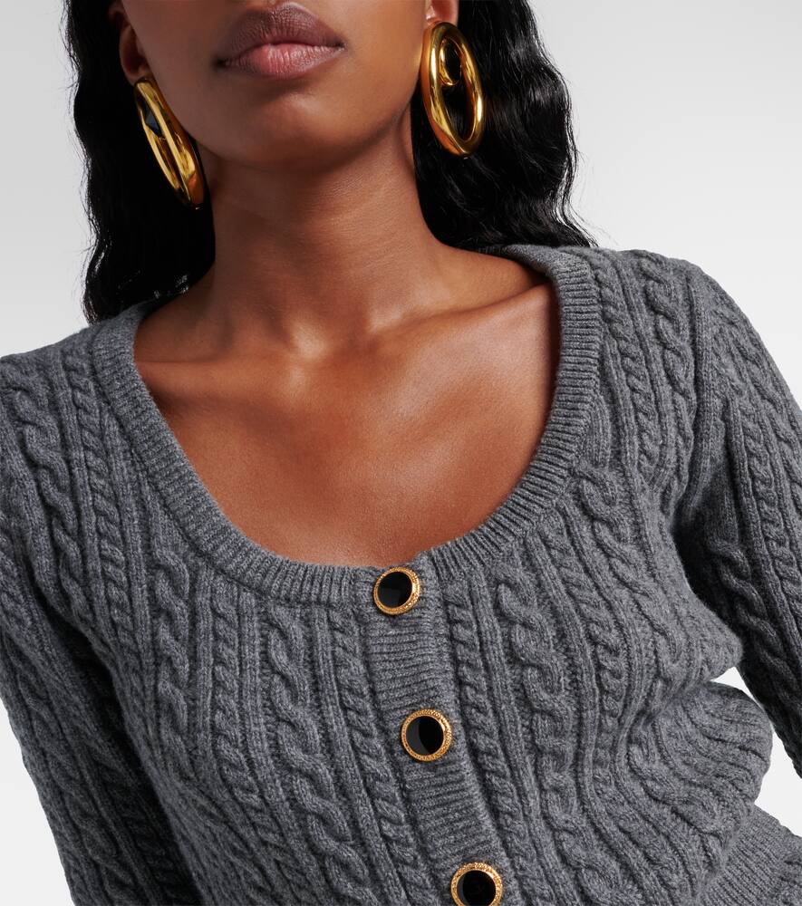 Alessandra Rich Cable-knit Wool Cardigan In Gray
