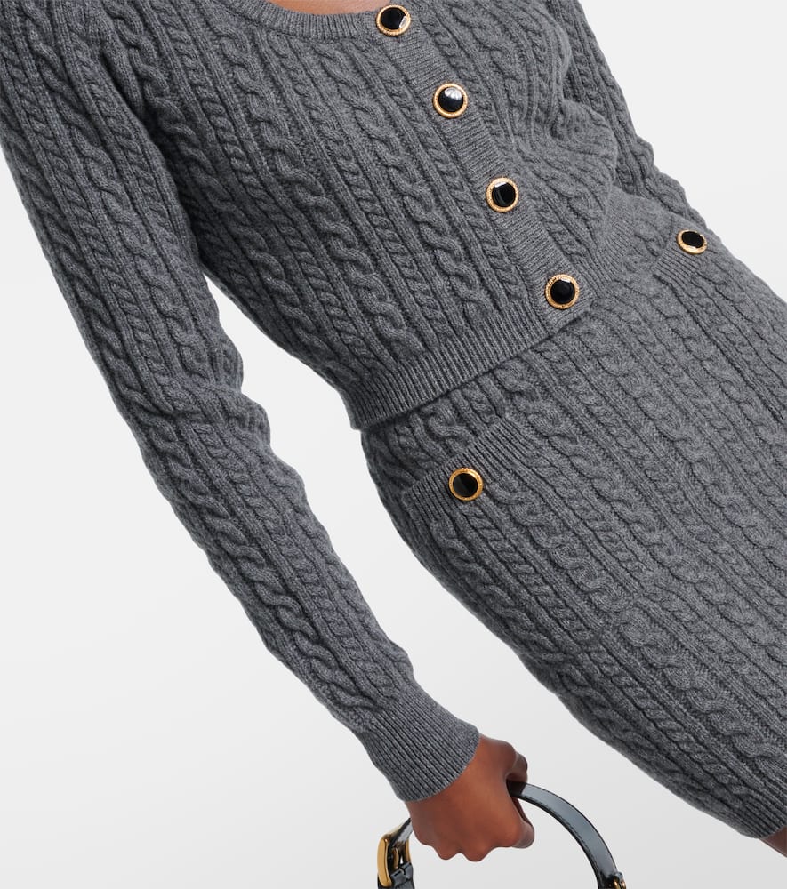 Alessandra Rich Cable-knit Wool Cardigan In Gray