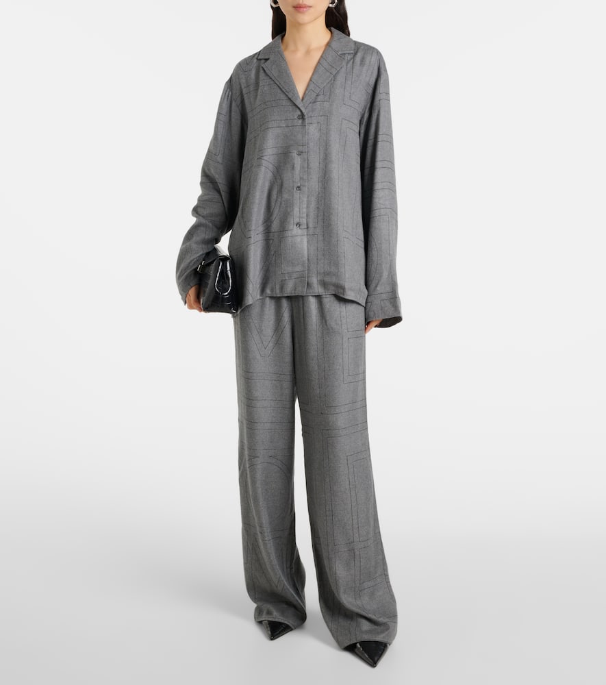 Totême Monogram Flannel Long-sleeved Shirt In Grey