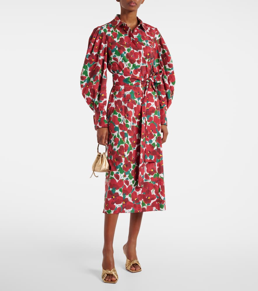 Carolina Herrera Floral Cotton-blend Shirt Dress In Red