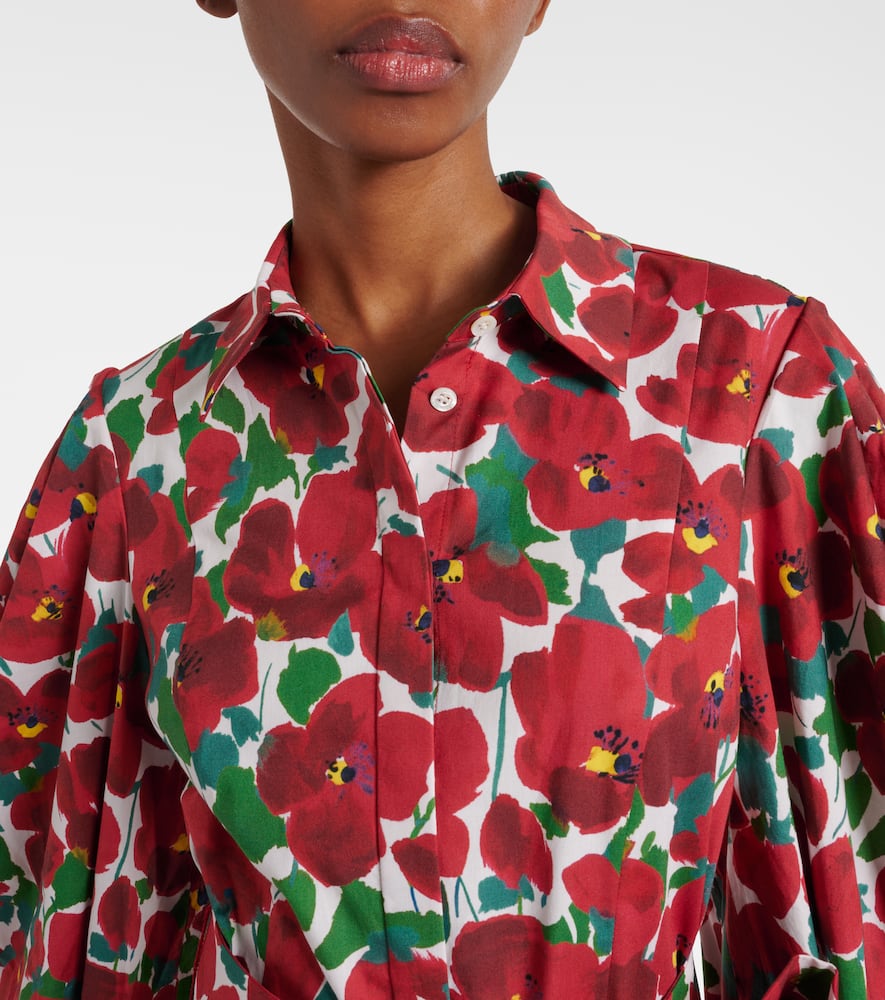 Carolina Herrera Floral Cotton-blend Shirt Dress In Red
