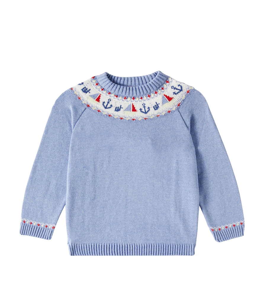 La Coqueta Maritimo Intarsia Cotton Sweater In Dusty Blue
