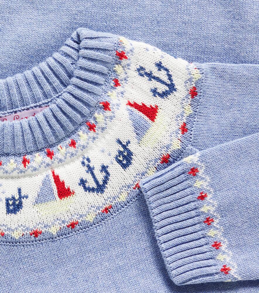 La Coqueta Maritimo Intarsia Cotton Sweater In Dusty Blue
