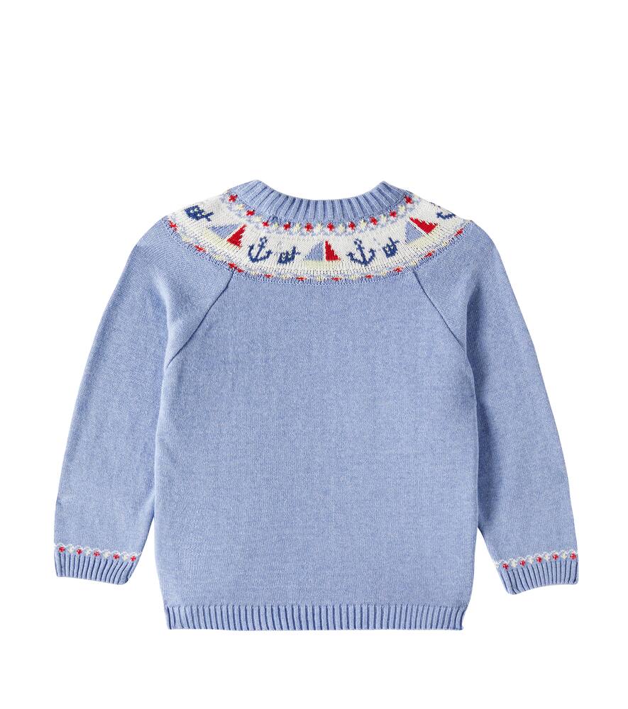 La Coqueta Maritimo Intarsia Cotton Sweater In Dusty Blue